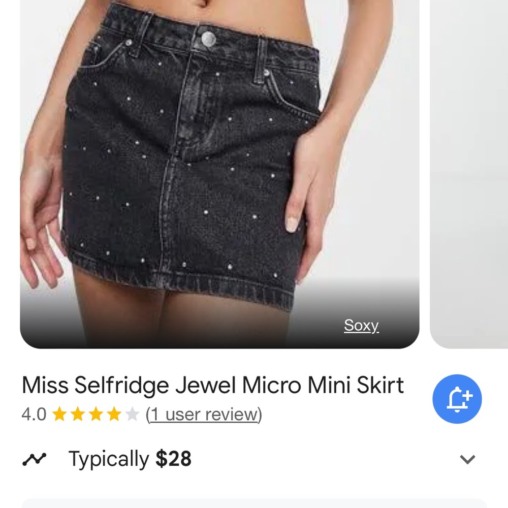 NWT Miss Selfridge black rhinestone denim mini skirt